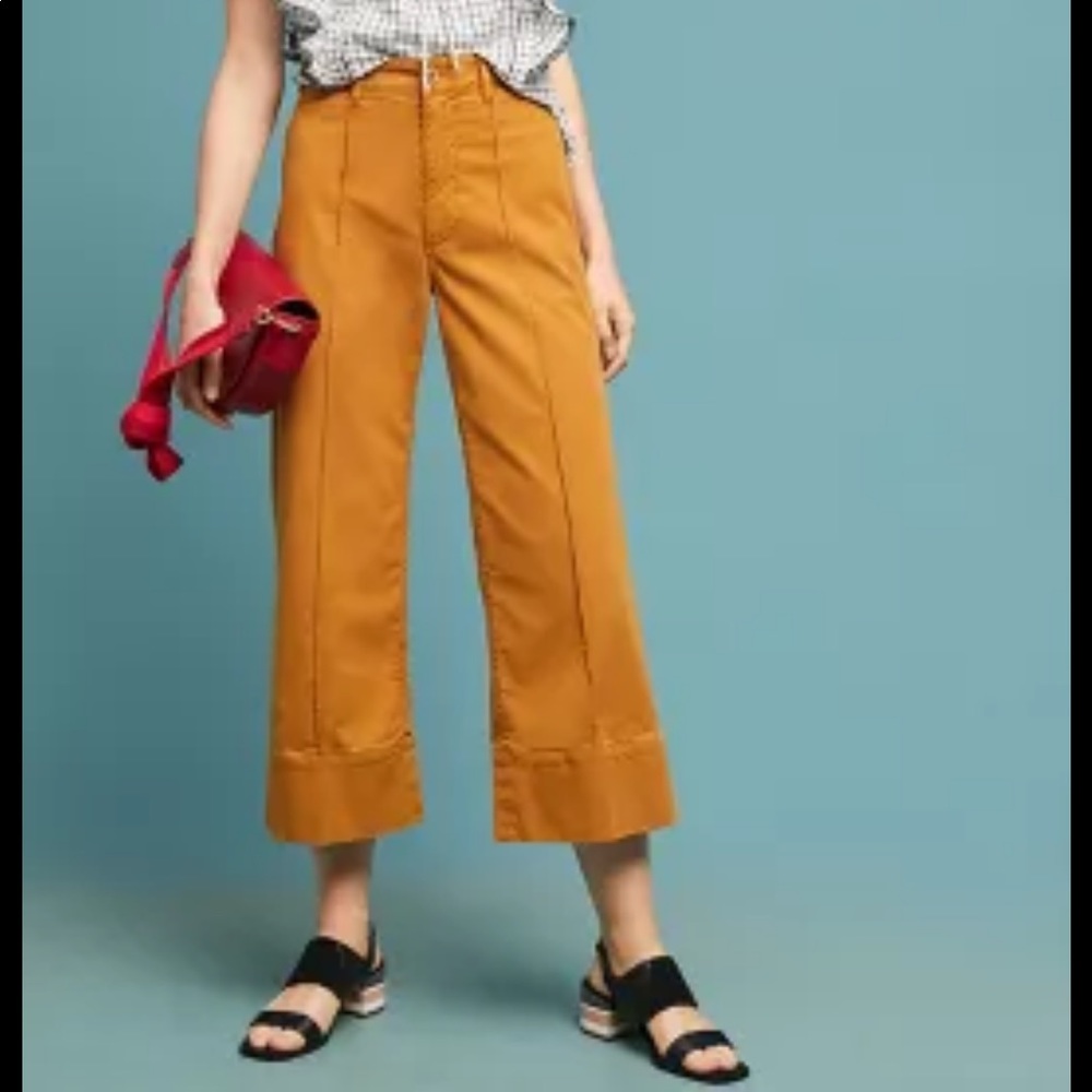 Anthropologie Cropped Wide Leg Chinos